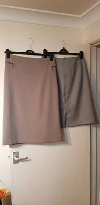 £10 • Buy Skirts, Two, Size 24, M&S, Grey/Taupe, Tailored, Straight, Lined, One Is BNWT