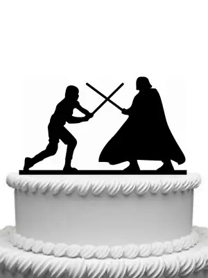 Star Wars Luke & Darth Vader Battle Black Gloss Acrylic Cake Topper • £8.99