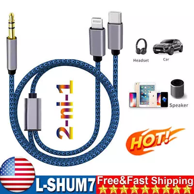 2 In 1 Type-C IOS To 3.5mm AUX Audio Cord Cable For IPhone 15 Pro Max 14 13 12 • $9.99