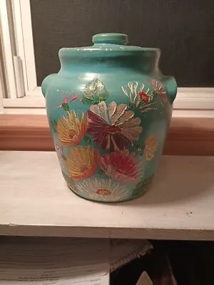 Ransburg Pottery Blue Hand-painted 9” Cookie Jar / Crock With Lid • $42.25