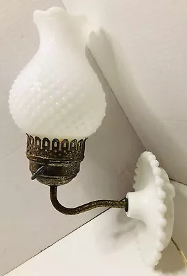 Vintage 1970s Hobnail Milk Glass Victorian Wall Sconce Electric Lamp • $40