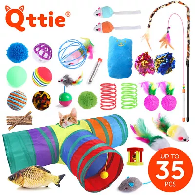 $12.89 • Buy 5 - 45 Items Lovely Pet Toy Bulk Buy Cat Kitten Toys Rod Fur Mice Bells Balls
