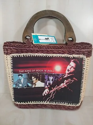 VTG Ashley M Elvis Presley Woven Straw Purse Rhinestone Wooden Handle • $19.99