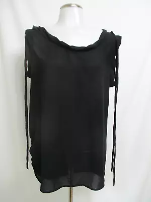 MALIA MILLS Black Sheer Tie Shoulder Tank Top Blouse Shirt Sz XS • $1.99