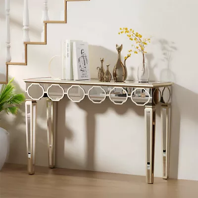 48'' Entryway Mirror Table Rectangular Silver Console Table With Gold Rim Decor • $269.90