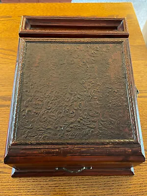 Vintage 2002 Wood Slant Top Writing Desk Document Box Case Desktop • $49.99