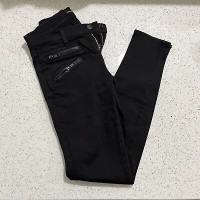 J Brand Size 24 Zoey Triple Zipper Solid Black Skinny Jeans Stretch • $35