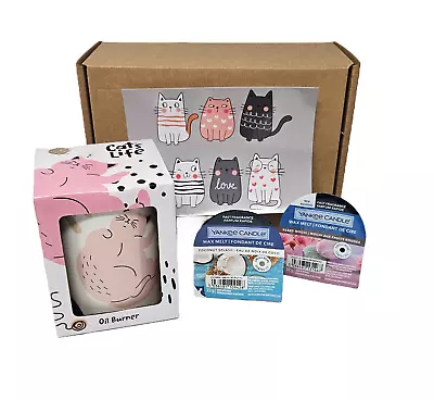 Cat Yankee Candle Wax Melt Burner Gift Set Woman's Ladies For Her Birthday Gifts • £13.99
