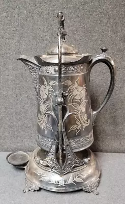 Meriden Victorian Tilting Coffee Urn & Stand Porcelain Lined Floral Engraved • $89.98