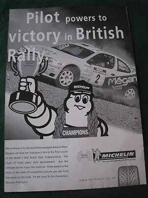 Pilot Powers To Victory In British Rally Michelin Tyres 1998 Advert A4 File 23 • $2.45