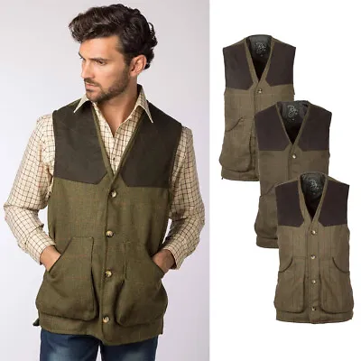 Men's Tweed Waistcoat Rydale Shooting Hunting Work Gilet Bodywarmer Gents Jacket • £61.99