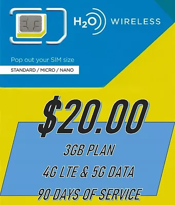 H20 Wireless 3 Months Of Service - $20 Plan With 3GB Of High Speed Data • $29.95