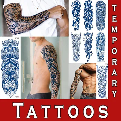 £4.19 • Buy Semi Permanent Temporary Sleeve Tattoo Full Arm Tribal Dragon Symbols Real