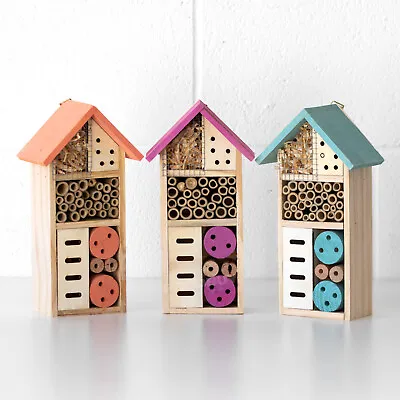 26cm Wall Mounted Wooden Insect House Hotel Bug Ladybird Nest Box Tree Garden • £11.99