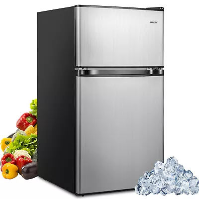 3.2 Cu.Ft Mini 2-Door Compact Refrigerator W/ Movable Glass Shelves Black Silver • $219.99