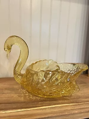 VTG CAMBRIDGE Glass Mandarin Gold 8.5” Swan  Dish Bowl Rare Color • $39