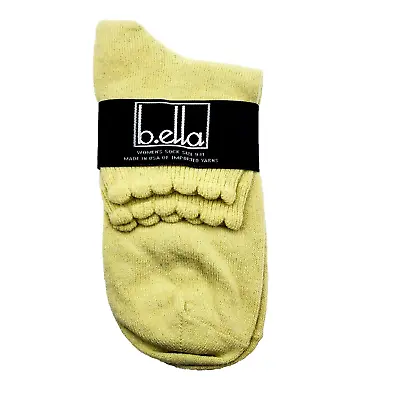 Lime Green Ankle Socks 9-11 Jane Nylon Cashmere Blend Scalloped Cuff B.ella • $12