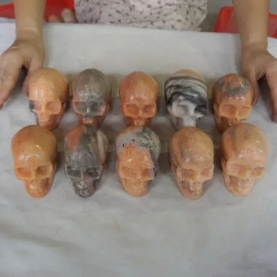 12.4LB 10Pcs Natural Sunstone Quartz Crystal Skull Carving Healing Brazil • $56