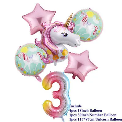 6Pcs Large Unicorn Foil Balloon Baby Shower Kids Birthday  Party Decoration Set • £3.99