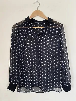 Zara Sheer Blouse Size M Black With Horse Pattern • $11.10