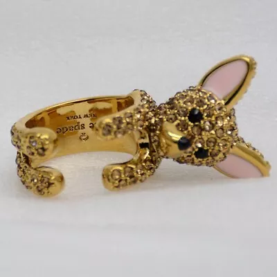 Size 6 7 8 KATE SPADE Gold Plated Haute Stuff Chihuahua Dog Ring Pink Enamel Ear • $19.99