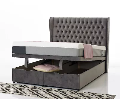 Wingback Bed Chesterfield Divan Ottoman Storage Bed Frame Base Winged Headboard • £299