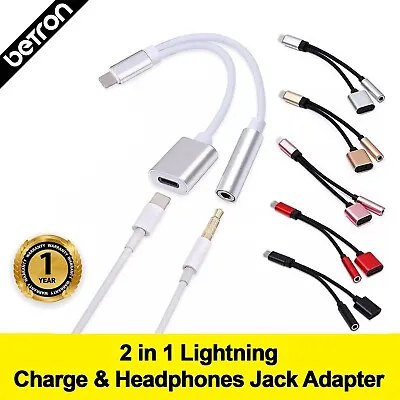 £3.99 • Buy IPhone Adapter Splitter 2in1 8 Pin Charge & Headphones Jack 3.5mm AUX Same Time