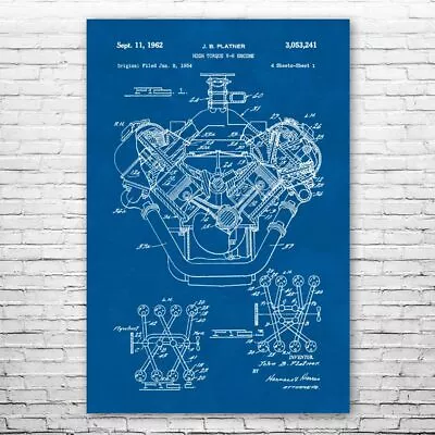 V8 Engine Patent Poster Print 12 SIZES Muscle Car Art Hemispherical Car Wall Art • $16.95