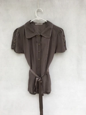 $59 • Buy 🌱. Scanlan & Theodore 100% Silk Short Sleeve Blouse Shirt Brown / Grey Size 8
