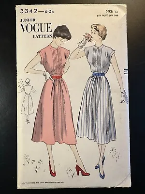 1950's Vintage Vogue Sewing Pattern Junior Pintuck Dress Sewing Pattern Sz 13 • $17.99