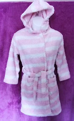 JOHN LEWIS GIRL 8 YRS Waffle Fleece STRIPED HOODED DRESSING GOWN Pink/white VGC • £4.99