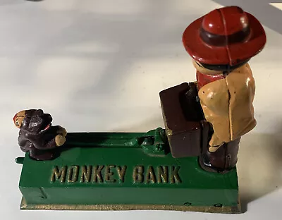 Vintage Reproduction Monkey & Organ Grinder Mechanical Bank Cast Iron Bank 6.5  • $40