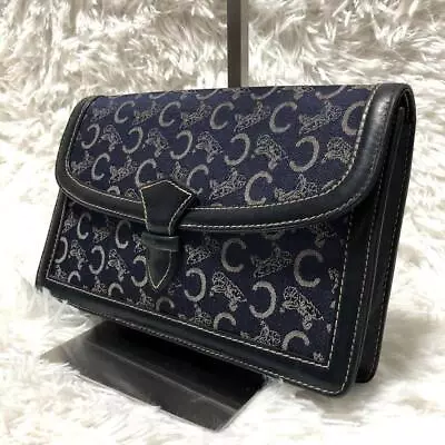 Vintage Celine Navy Canvas Leather Clutch Bag AM279 • $136