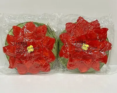 Vtg Set Of 2 Christmas Poinsettia  3D Throw Pillows Velveteen Mallory Lane - NEW • $18.50