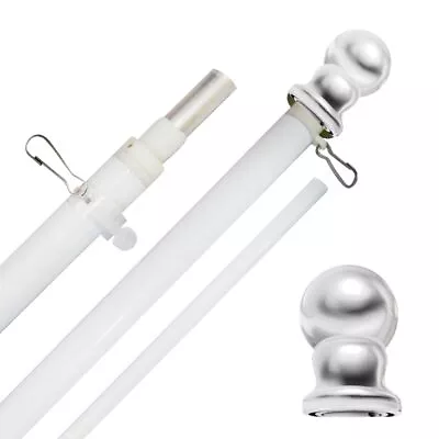 6ft Spinning Flag Pole - White Pole & Silver Topper - Outdoor Wall Hanging Ta... • $43.08