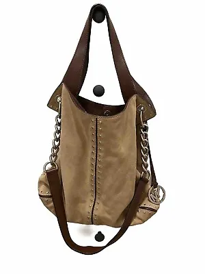 Michael Kors Astor Studded Tan Suede & Leather Large Handbag Tote Hobo Western • $48.50