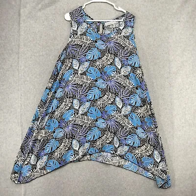 Tybee Island Swim Coverup Womens Sz XL Blue Palm Leaf Dot Print Sleeveless Tank • $16.95