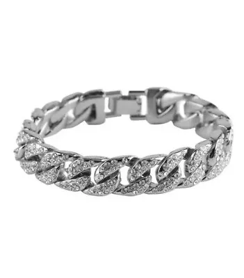 Cuban Curb Chain Stainless Steel Bracelet Miami Link Solid Silver Mens Iced • £6.99