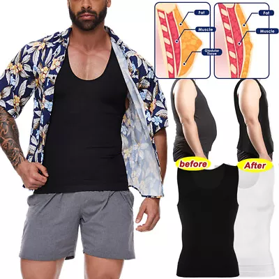 Men Body Shaper Slimming Chest Belly Boobs Waist Compression Shirts Sports Vest • $15.99