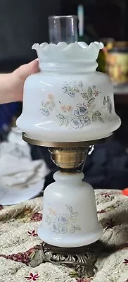 Vintage Hurricane Parlor Lamp 1971 17 Inch Floral Antique Boudoir Mid Century • $16