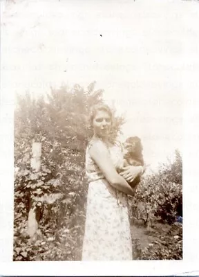 Vtg B&w Found Photo - 1930s - Cute Young Girl Dress Sunshine Holds Puppy Dog • $9.99