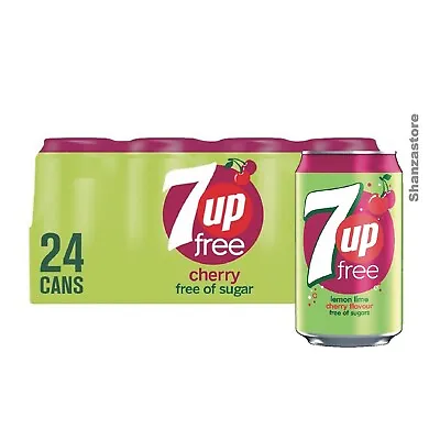 7UP Free - Cherry Flavoured Drink Free Of Sugars - 24x330ml Cans | B.B.E: 06-23 • £14.99