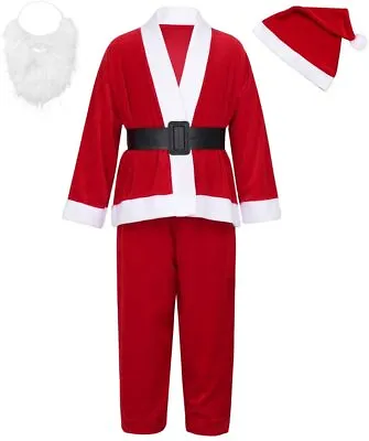 Boys Santa Suit Xmas Father Christmas Fancy Dress Outfit Child Santa Costume Dec • £8.90