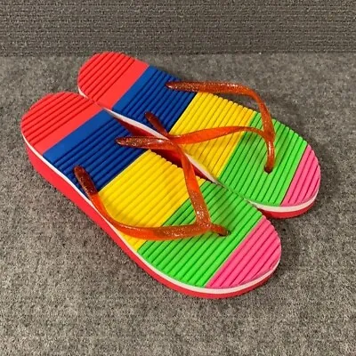 £5.93 • Buy Womens Flip Flops Size 6-6.5 Multicolor Sparkly Strap Slip On Thong Wedge Sandal