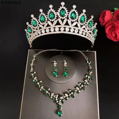 Luxury Crystal Necklace Earrings Tiara Wedding Bridal Women Jewelry Set • $23.47