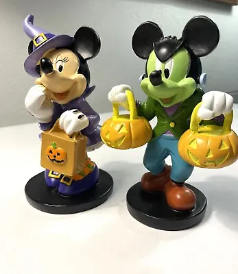 Rare Disney Halloween Mickey Mouse Frankenstein & Minnie Mouse Witch Figurines • $54