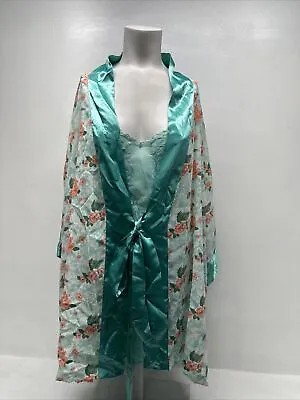 Victoria Secret Negligee Robe Nightgown Slip Dress 2 Piece Set Floral Blue Small • $49.99