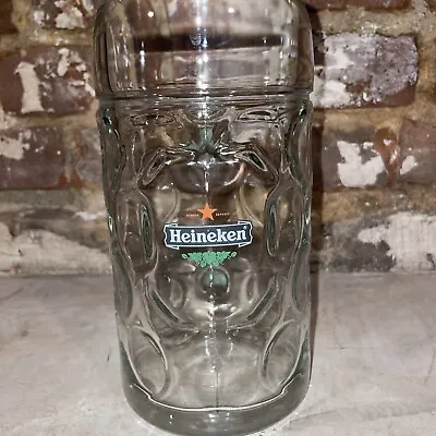 HEINEKEN GLASS MUG BEER STEIN  Tankard 1 Liter GLASS 8” (Made In Austria) VTG • $11.99