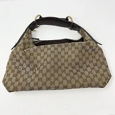 Authentic Gucci GG Monogram Canvas Leather Horsebit Hobo Shoulder Classic Flaws • $249.99