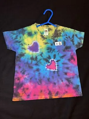 Hand Tie Dye Kids T Shirt 1 To 2 Years Rainbow Heart Unisex • £7